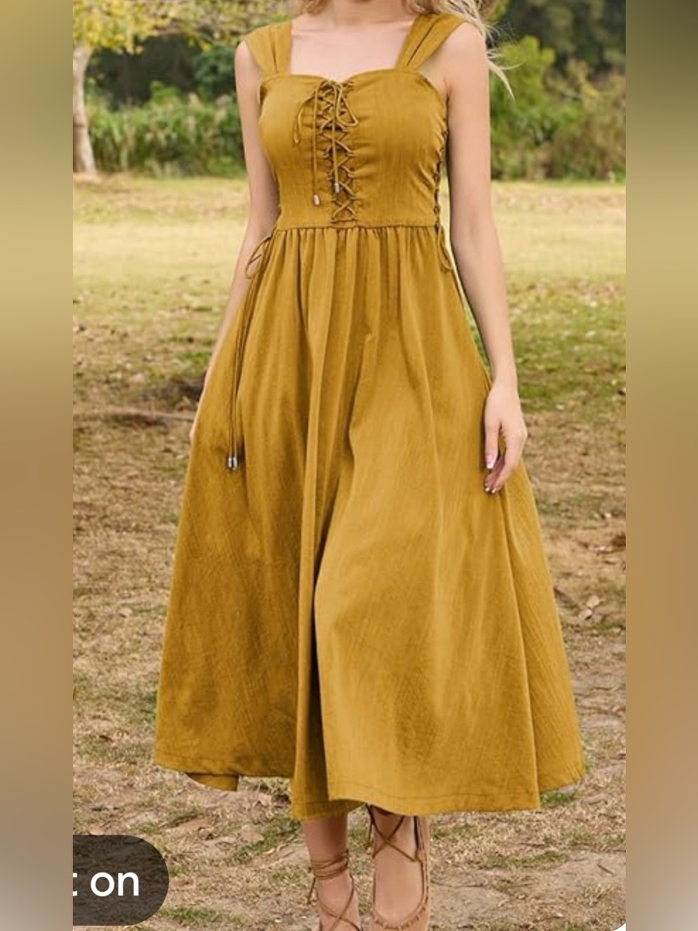 Scarlet Darkness Small Renaissance Lace Up Midi Dress Yellow Fairycore Corset